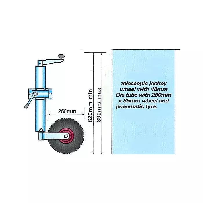 TT Solid Pneumatic wheel (plastic rim) jockey wheel 48mm. dia.