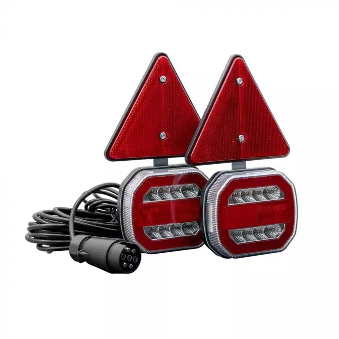 LED Trailer Light Kit, DC12-24V, IP65, Enhanced Magnetic Base, 2.5M Cable Between Lights, 7.5M Cable to Plug, 2 Triangle Reflect