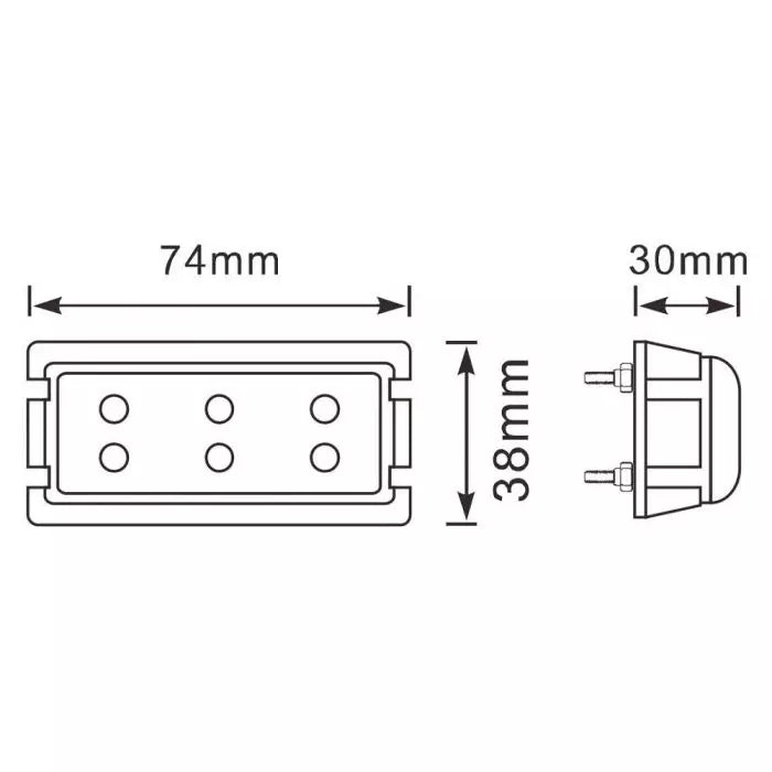 TrailerTek LED Side Marker Light 12/24V, Amber Lens, 74 x 38 x 30mm