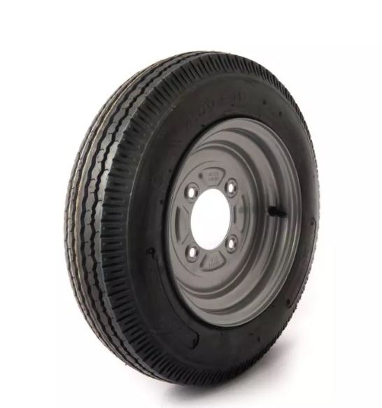 4.00-10, 4 ply, 4 on 115mm. PCD wheel assembly
