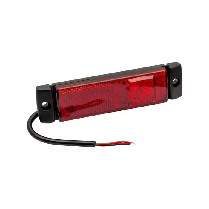 LED Side Marker Light, DC12-24V, Red Lens, IP65, Screw Base with 130mm Cable, E-mark Approved.